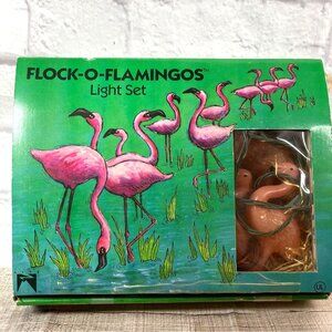 Vintage Flock-O-Flamingos String Light Set 10 Flamingo Lights With Original Box